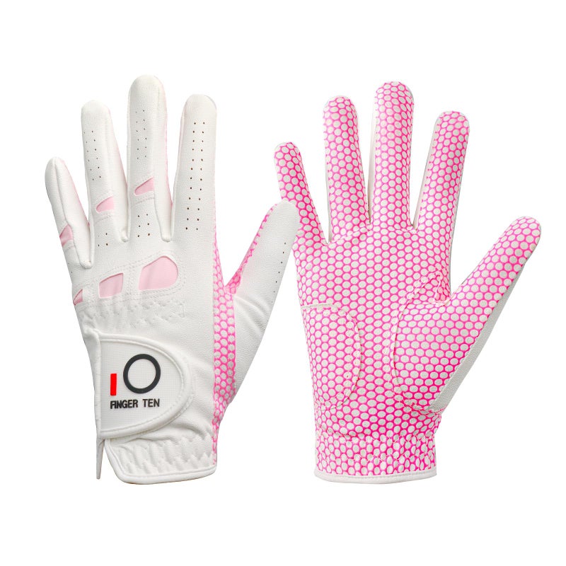 FINGER TEN Womens Lady Weathersof Pro Grip Left and Right Golf Glove Value 2 Pack 2 Pink Medium Left - Image 2