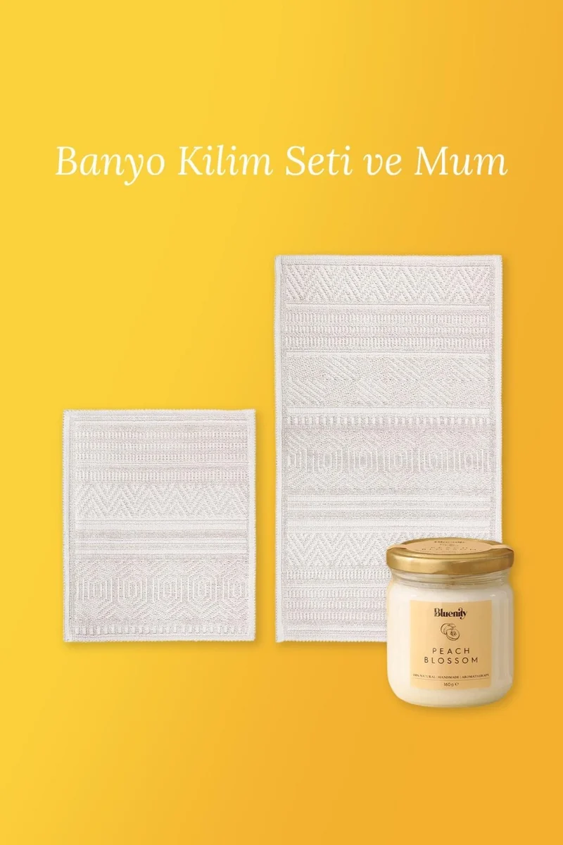Bluenity 2-Piece Bathroom Set Hat Rug Set + Peach Blossom Bath Candle