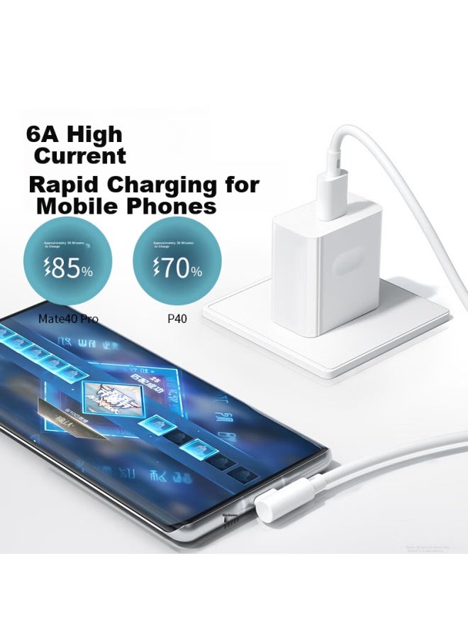 CAN Bend Head Type-c Data Cable, 66w Super Fast Charging, 6a Charging Cable, Suitable For Huawei Nova 9, P40, Honor, Vivo, Xiaomi Iqoo, Oneplus Phones, 2 Meters, White - Image 5