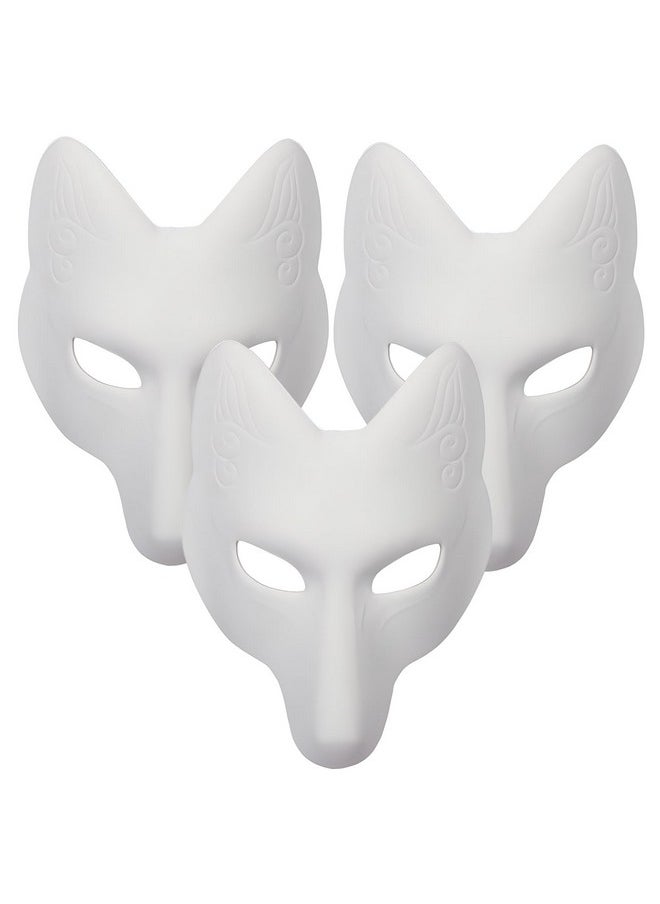 Alodidae - Fox Mask 3 Pcs Diy Animal Masquerade Masks White Paintable Halloween Party Wolf Cosplay Costume Accessory - Image 1