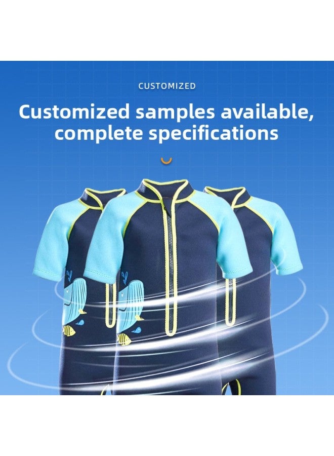 Loquat Children's Short-sleeved Beach Swimsuit Snorkeling Surfing Suit Waterproof Quick-drying Windproof Warm One-piece Swimsuit-Color:Black-Custom- - Image 5