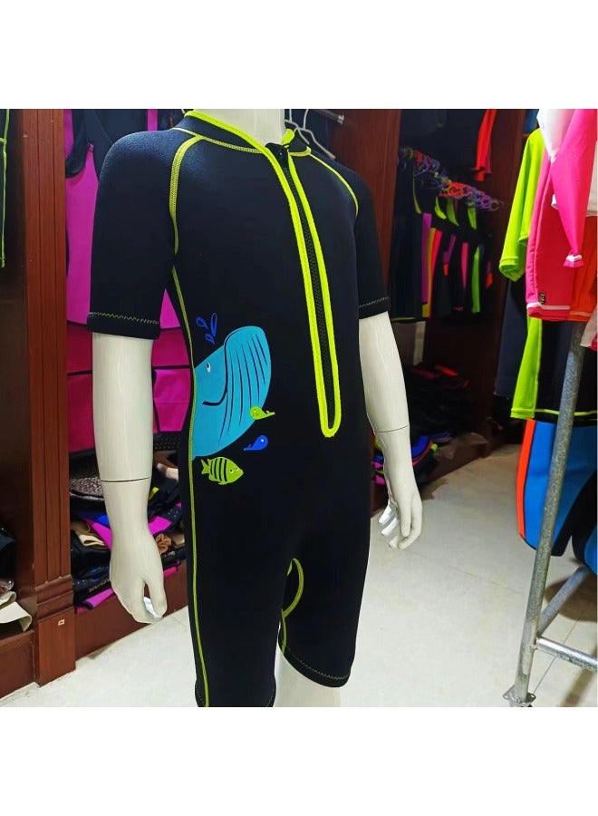 Loquat Children's Short-sleeved Beach Swimsuit Snorkeling Surfing Suit Waterproof Quick-drying Windproof Warm One-piece Swimsuit-Color:Black-Custom- - Image 3