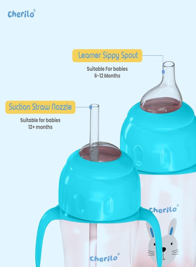Cherilo Little Bunny Baby Sipper Bottle for Kids, Anti-Spill Sipper for Baby 6 to 12 Months, Silicone Spout & Straw Baby Water Bottle with Handle, Non-Toxic, BPA Free, Blue, 300ml, 6m+ - Image 2