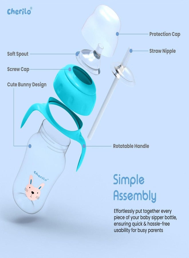 Cherilo Little Bunny Baby Sipper Bottle for Kids, Anti-Spill Sipper for Baby 6 to 12 Months, Silicone Spout & Straw Baby Water Bottle with Handle, Non-Toxic, BPA Free, Blue, 300ml, 6m+ - Image 4