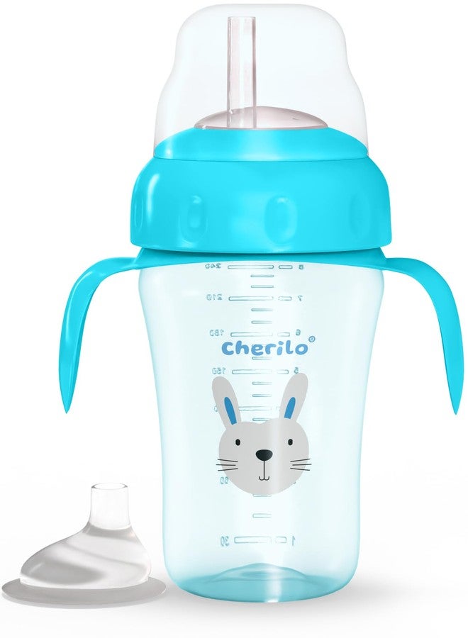 Cherilo Little Bunny Baby Sipper Bottle for Kids, Anti-Spill Sipper for Baby 6 to 12 Months, Silicone Spout & Straw Baby Water Bottle with Handle, Non-Toxic, BPA Free, Blue, 300ml, 6m+ - Image 1