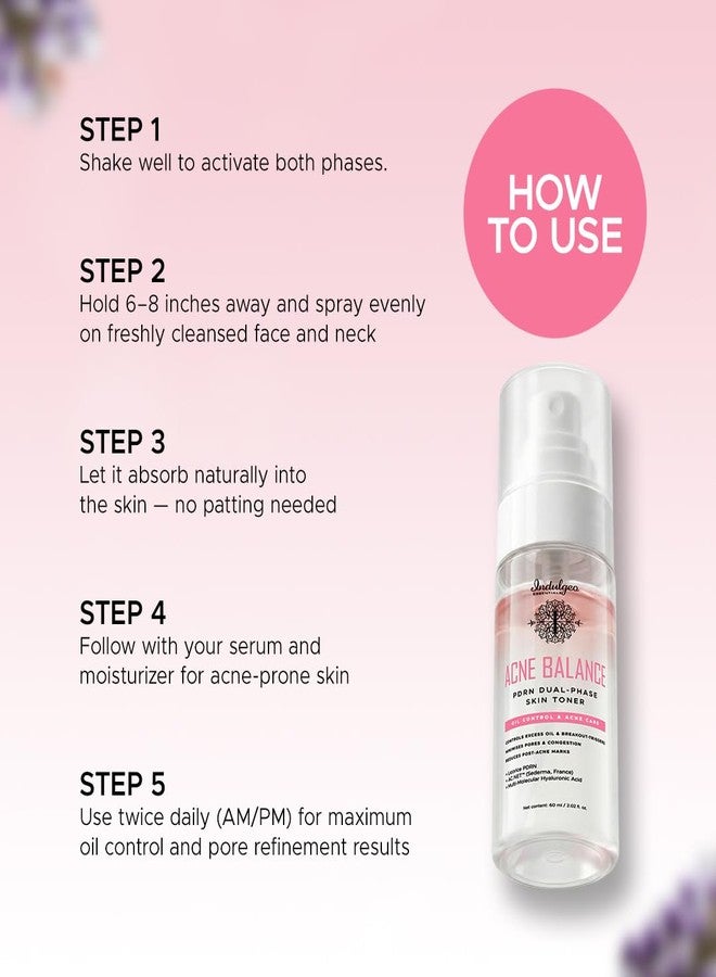 Indulgeo Essentials Acne Balance PDRN Dual Phase Skin Toner 60ml | Acne Control + Makeup Mist - Image 5