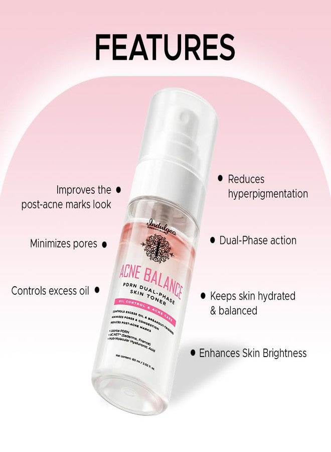 Indulgeo Essentials Acne Balance PDRN Dual Phase Skin Toner 60ml | Acne Control + Makeup Mist - Image 4