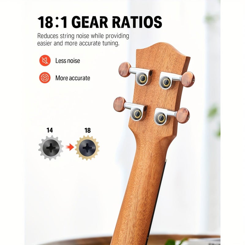 Donner Ukulele 23 Inch Mahogany with Accessories Free Online Lesson Bag Case Strap Picks Cloth Strings Gift Acoustic Mini Guitar for Beginner - Image 4