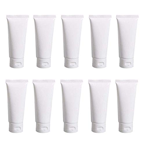 UPSTORE 20PCS White Plastic Refill Cosmetic Soft Tubes Leakproof Makeup Travel Packing Vials Bottles with Flip Cover Sample Storage Containers Dispenser for Shampoo Toiletries (30ml/1oz) - Image 1