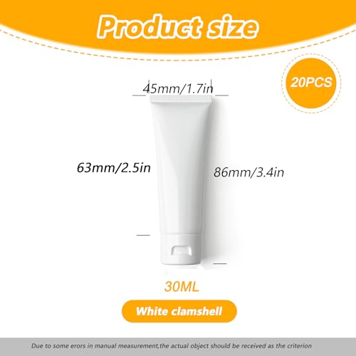 UPSTORE 20PCS White Plastic Refill Cosmetic Soft Tubes Leakproof Makeup Travel Packing Vials Bottles with Flip Cover Sample Storage Containers Dispenser for Shampoo Toiletries (30ml/1oz) - Image 2