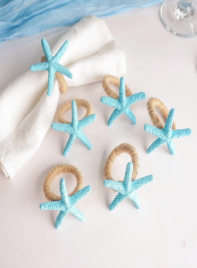 Utalek Starfish Napkin Rings Set of 6, Blue Sea Star Napkin Ring Holders for Crafts, Beach, Dinner Party, Wedding, Theme Party, Banquet, Nautical, Coastal Table Decor - Image 2