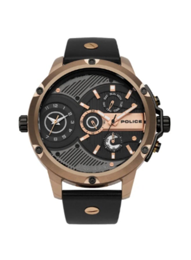 Men Overdrive Black Leather Strap Multifunction Watch for Men, 48mm