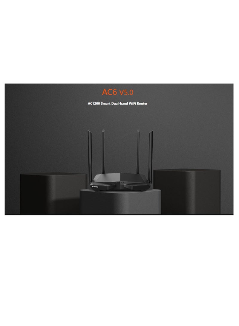 Tenda Access Point Ac6 Wireless 4 Port Gigabit Ac1200 Dual-Band Wireless 5Ghz: 867Mbps + 2.4Ghz 300Mbpsfor Blazing Fast Multimedia Four 6Dbi High-Gain Antennas For Whole-Home Wifi Coverage High-Powered Amplifiers Mu-Mimo Technology And Beamforming+ For Wider Wifi Coverage And Internet Stability Black - Image 5