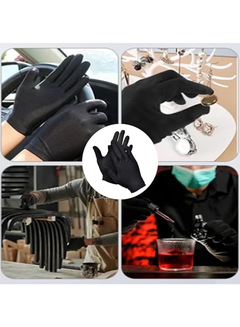 4 Pairs Black Cotton Gloves for Dry Hands Eczema SPA Moisturizing - Work Glove Liners for Serving Costume Inspectio - Image 3