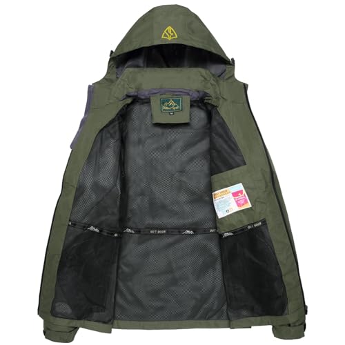 GIISAM Army Green Rain Jacket for Men,Lightweight Waterproof Tactical Jacket for Men Outdoor Hiking Windbreaker Warm Rain Coats - Image 3