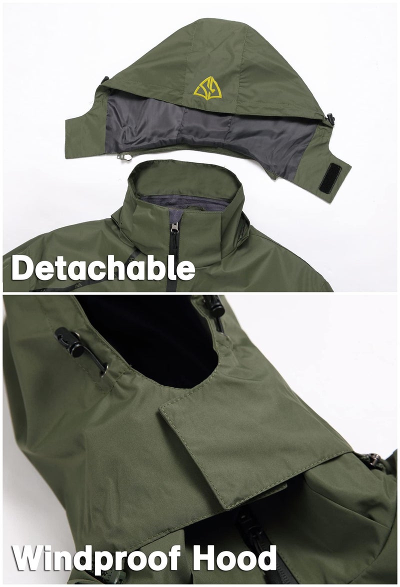 GIISAM Army Green Rain Jacket for Men,Lightweight Waterproof Tactical Jacket for Men Outdoor Hiking Windbreaker Warm Rain Coats - Image 4