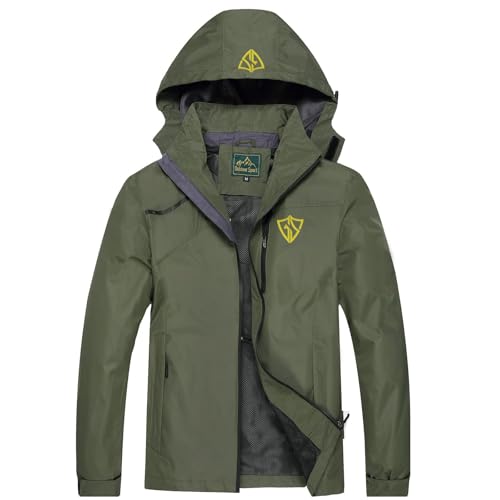 GIISAM Army Green Rain Jacket for Men,Lightweight Waterproof Tactical Jacket for Men Outdoor Hiking Windbreaker Warm Rain Coats - Image 1