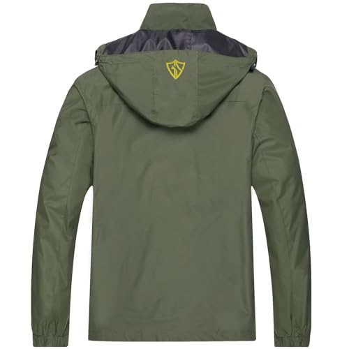 GIISAM Army Green Rain Jacket for Men,Lightweight Waterproof Tactical Jacket for Men Outdoor Hiking Windbreaker Warm Rain Coats - Image 2