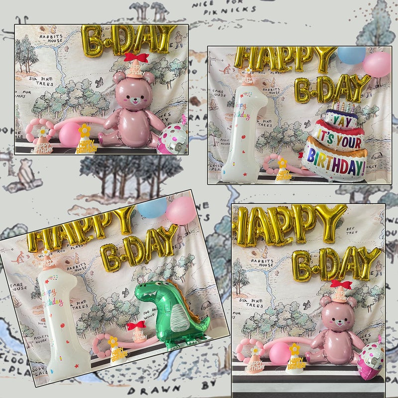 HMTFOTO 7x5ft Fabric Happy Birthday Bear Home Map Photography Backdrops for Kids 1st Birthday Background 100 Acre Woods Bear Backdrop - Image 3
