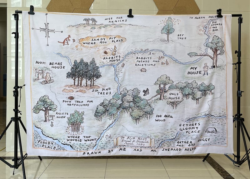 HMTFOTO 7x5ft Fabric Happy Birthday Bear Home Map Photography Backdrops for Kids 1st Birthday Background 100 Acre Woods Bear Backdrop - Image 4