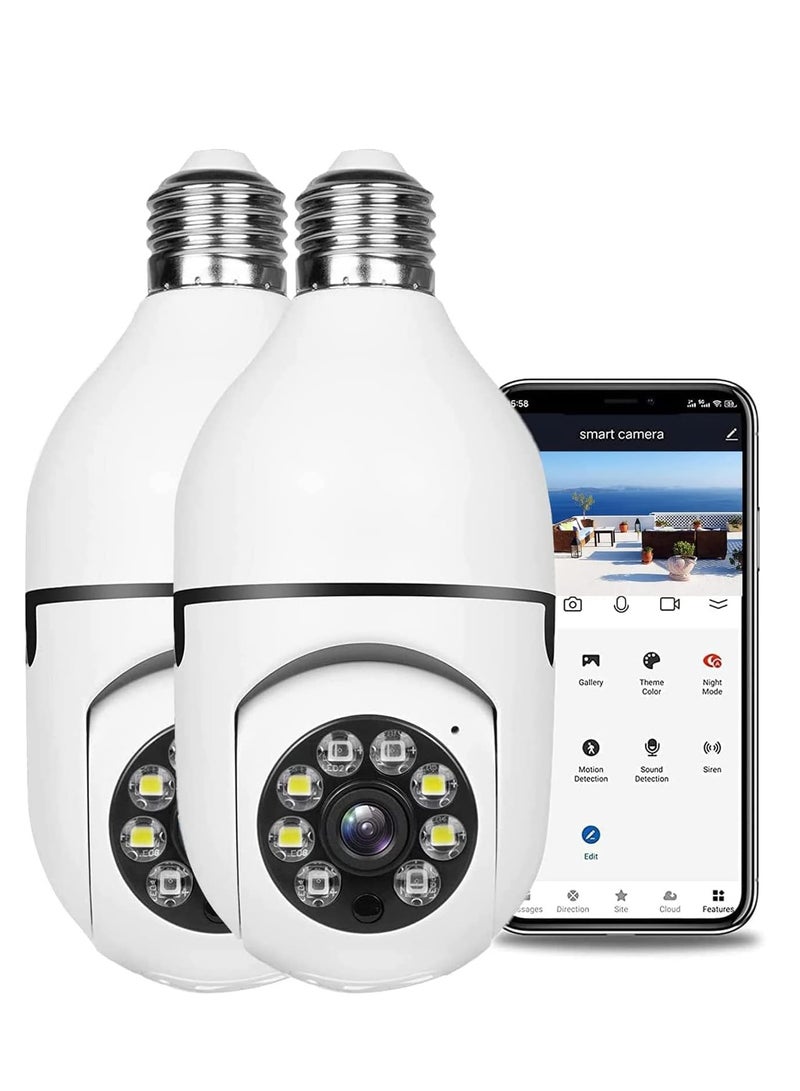 Generic ELTERAZONE 2 Pack Wireless Light Bulb Camera, 360°Panoramic Security Camera, 2.4GHz WiFi Smart 1080P Outdoor Surveillance Camera - Image 1
