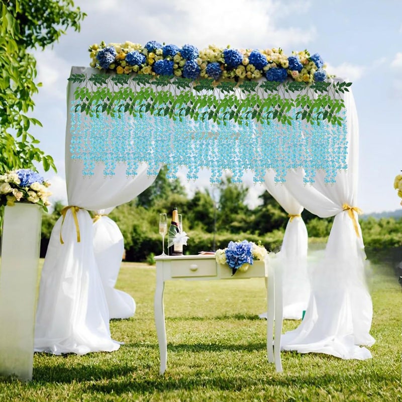 WONICE Artificial Wisteria Hanging Flowers Fake Wisteria Flower Garland Silk Vines Rattan Decor for Home Wedding Arch Wall Garden Greenery Bedroom Outdoor Office Party Decoration (12, Blue) - Image 4