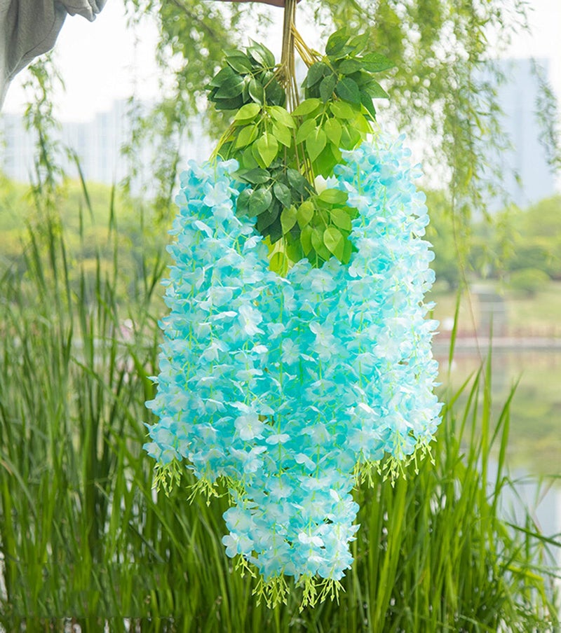 WONICE Artificial Wisteria Hanging Flowers Fake Wisteria Flower Garland Silk Vines Rattan Decor for Home Wedding Arch Wall Garden Greenery Bedroom Outdoor Office Party Decoration (12, Blue) - Image 5