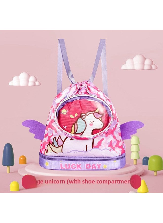 Swimming Bag Dry And Wet Separate Swimwear Storage Waterproof Bag Beach Bag Children's Swimming Essential Fitness Equipment Backpack-Color:As Shown In The Picture-Capacity:Large Unicorn (with Shoe C - Image 1