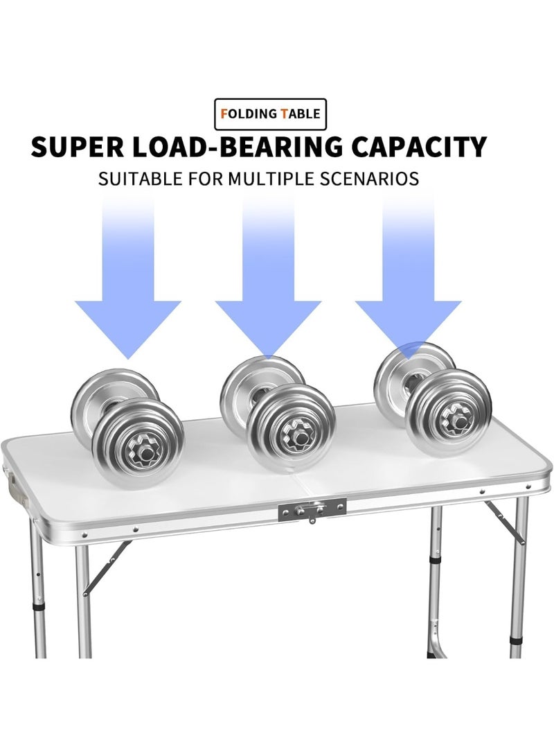 SKY-TOUCH طاولة تخييم قابلة للطي، طاولة نزهة من سبائك الألمنيوم، طاولة تخييم خفيفة الوزن لحفلة الشواء، تطوى إلى نصفين مع مقبض حمل، بيضاء (120×60×70 سم) - Image 3