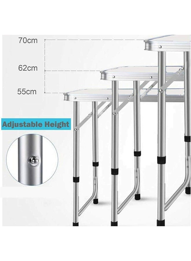 SKY-TOUCH طاولة تخييم قابلة للطي، طاولة نزهة من سبائك الألمنيوم، طاولة تخييم خفيفة الوزن لحفلة الشواء، تطوى إلى نصفين مع مقبض حمل، بيضاء (120×60×70 سم) - Image 5