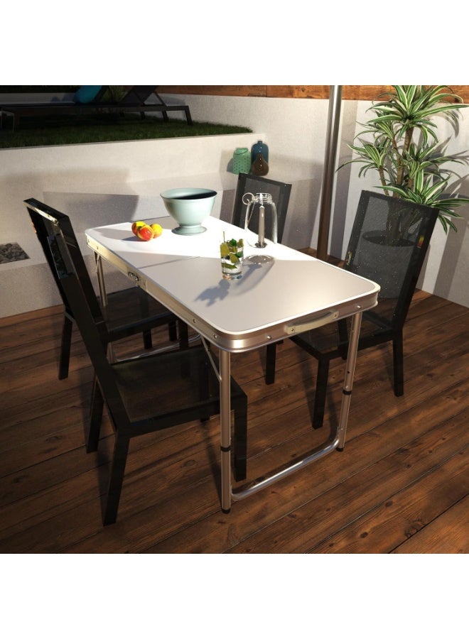 SKY-TOUCH طاولة تخييم قابلة للطي، طاولة نزهة من سبائك الألمنيوم، طاولة تخييم خفيفة الوزن لحفلة الشواء، تطوى إلى نصفين مع مقبض حمل، بيضاء (120×60×70 سم) - Image 2