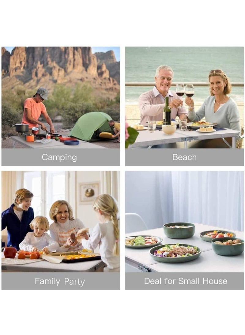 SKY-TOUCH طاولة تخييم قابلة للطي، طاولة نزهة من سبائك الألمنيوم، طاولة تخييم خفيفة الوزن لحفلة الشواء، تطوى إلى نصفين مع مقبض حمل، بيضاء (120×60×70 سم) - Image 4