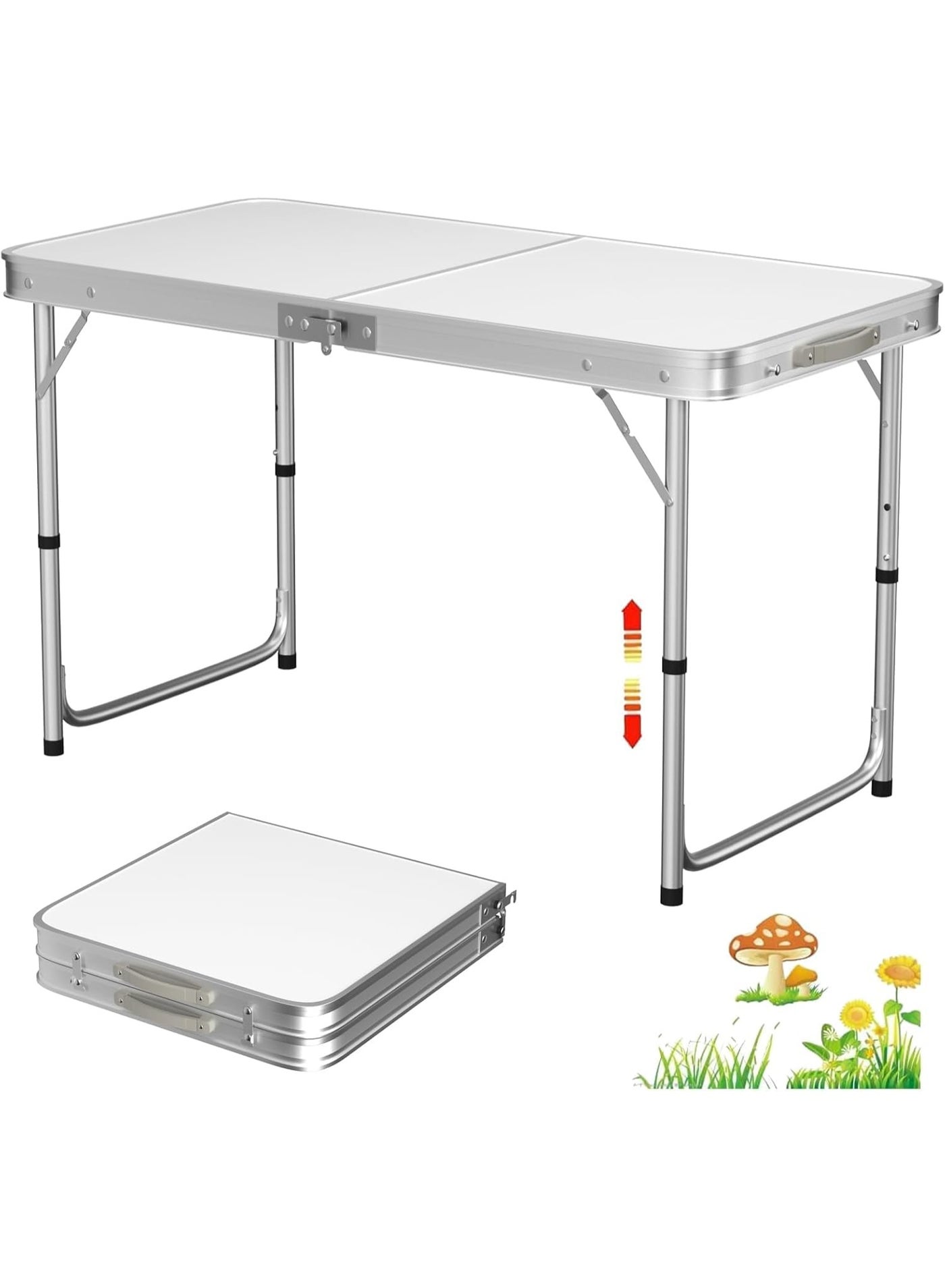 Folding Trestle Outdoor Camping Table, Aluminum Alloy Folding Picnic Table, Lightweight Trestle Camping Table For BBQ Party, Folds in Half with Carry Handle, White(120×60×70cm)