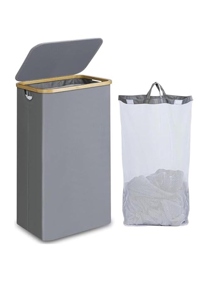 HOOKOR 110L Double Laundry Hamper with Lid, Large Laundry Basket with plastic Handles and Removable Laundry Bags, Foldable Clothes Hampers for Laundry for Bedroom, Bathroom, Dorm (Gray) - Image 1
