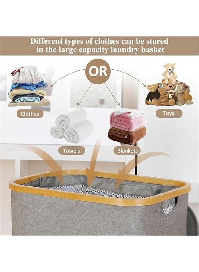 HOOKOR 110L Double Laundry Hamper with Lid, Large Laundry Basket with plastic Handles and Removable Laundry Bags, Foldable Clothes Hampers for Laundry for Bedroom, Bathroom, Dorm (Gray) - Image 5