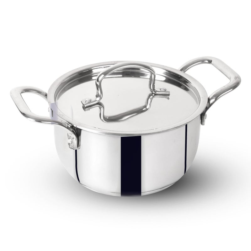 The Indus Valley The Indus Valley Triply Stainless Steel Casserole Stock Pot/Briyani Pot with 5-Ply Thick Bottom Stainless Steel Lid | 18cm/ 7.1 inch, 2.3Ltr, 1.76kg | Induction Friendly | 100% Toxin-Free  - Image 1
