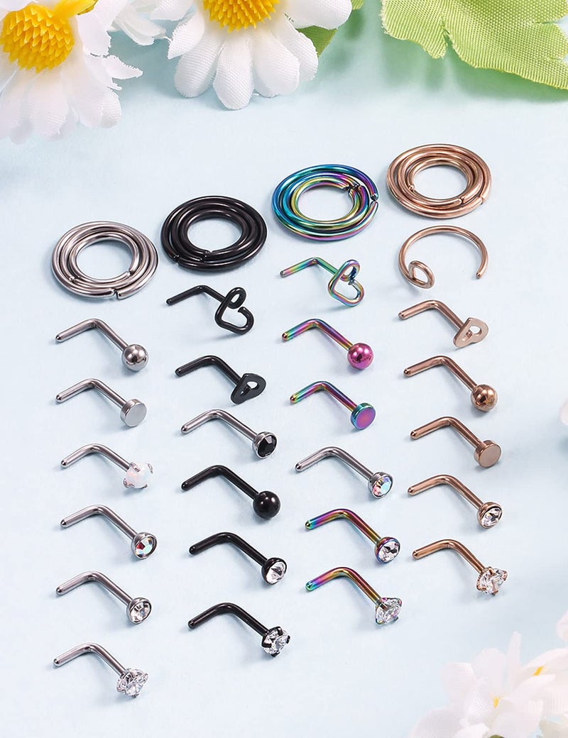 Ocptiy 18G Nose Ring for Nose Piercing Jewelry Nose Stud Women Stainless Surgical Steel Nose Ring Hoop L Shaped Nose Rings Studs Body Piercings Hoop Jewelry for Women Men 2MM - Image 3