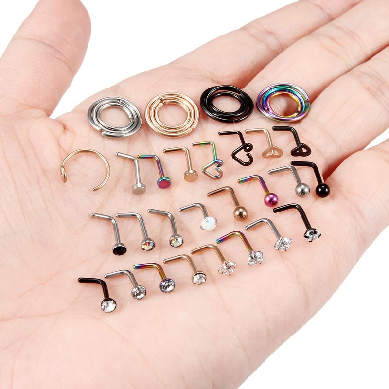 Ocptiy 18G Nose Ring for Nose Piercing Jewelry Nose Stud Women Stainless Surgical Steel Nose Ring Hoop L Shaped Nose Rings Studs Body Piercings Hoop Jewelry for Women Men 2MM - Image 5