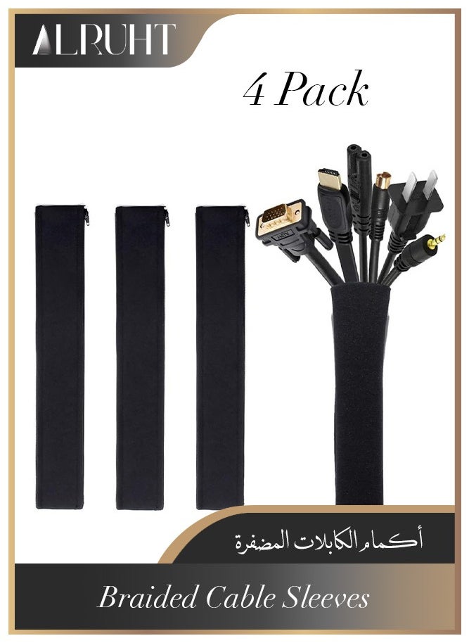 Alruht 4 Pack Cable Management Sleeve, 50cm Cord Organizer with Zipper for TV, Computer, Office, Home Entertainment, Flexible Cable Sleeve Hider System(Black)  - Image 1