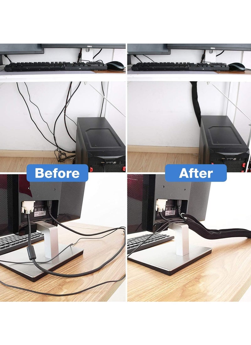Alruht - 4 Pack Cable Management Sleeve, 50cm Cord Organizer with Zipper for TV, Computer, Office, Home Entertainment, Flexible Cable Sleeve Hider System(Black) - Image 1