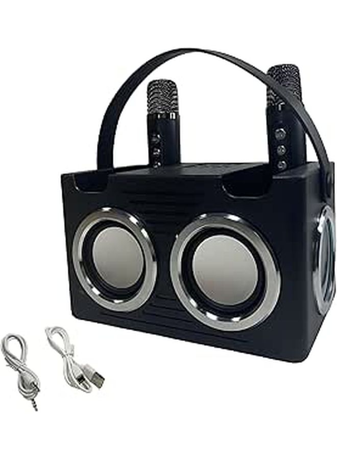 Portable Karaoke Machine Dual Wireless Microphones Led Lights Black Ideal Home Parties - Image 1