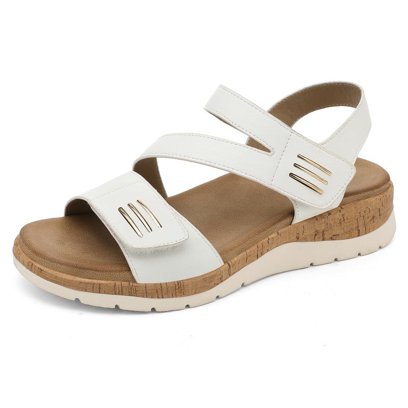 UBFEN Womens Flat Sandals Arch Support Open Toe Walking Comfy Casual Low Wedge Summer Shoes B White Size US 8 - Image 1