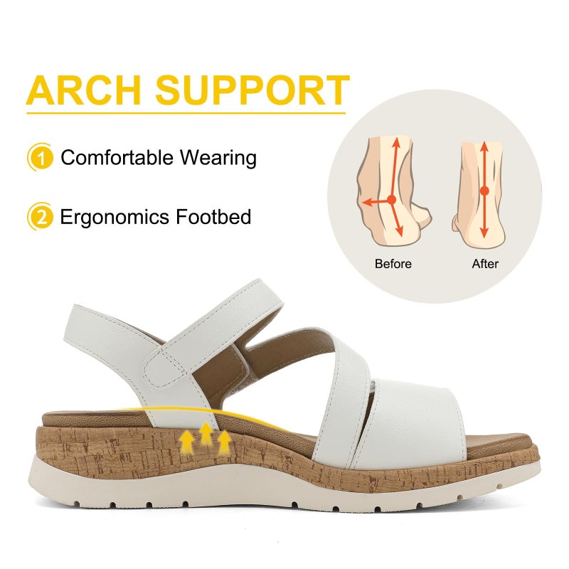 UBFEN Womens Flat Sandals Arch Support Open Toe Walking Comfy Casual Low Wedge Summer Shoes B White Size US 8 - Image 3