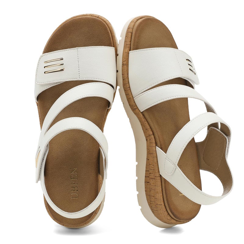 UBFEN Womens Flat Sandals Arch Support Open Toe Walking Comfy Casual Low Wedge Summer Shoes B White Size US 8 - Image 5