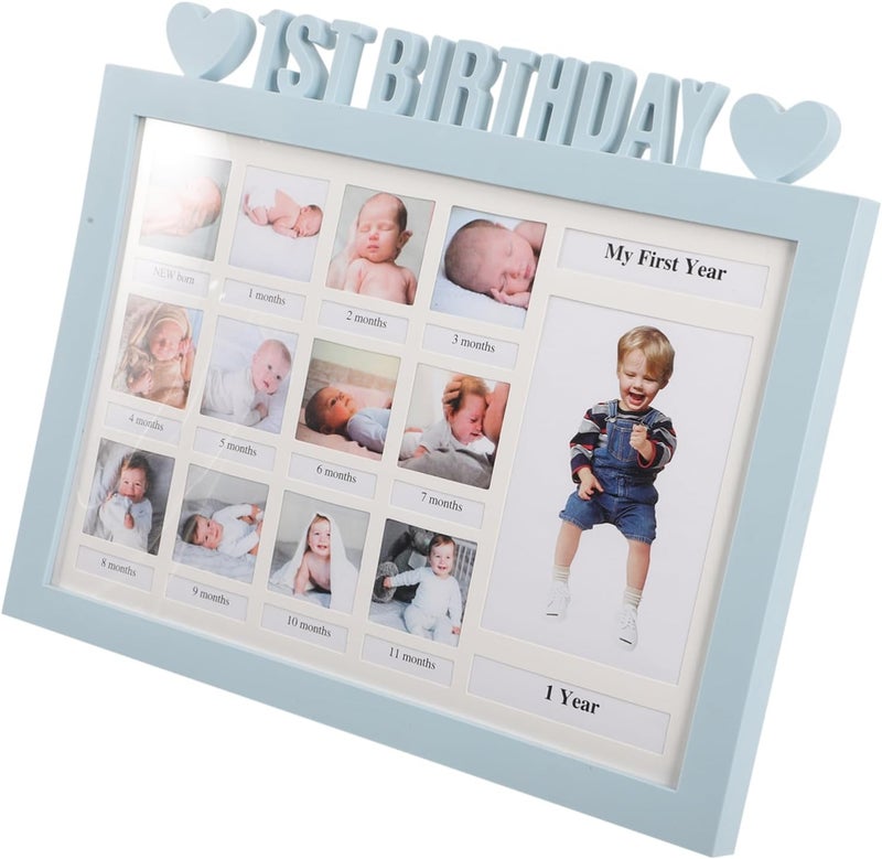 Kisangel Growth Record Photo Frame Sight Keepsake Announcement Boys 12 Month Picture Frame First Year Picture Frames Custom Frame Search Nursery Plastic Sky-blue - Image 1