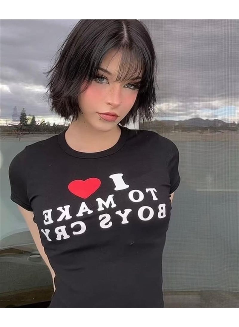 TouzModa - Touz Moda I Love To Make Boys Cry Printed Black Crop - Image 1