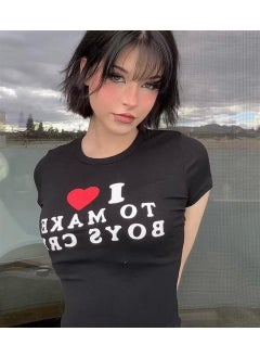 Touz Moda I Love To Make Boys Cry Printed Black Crop