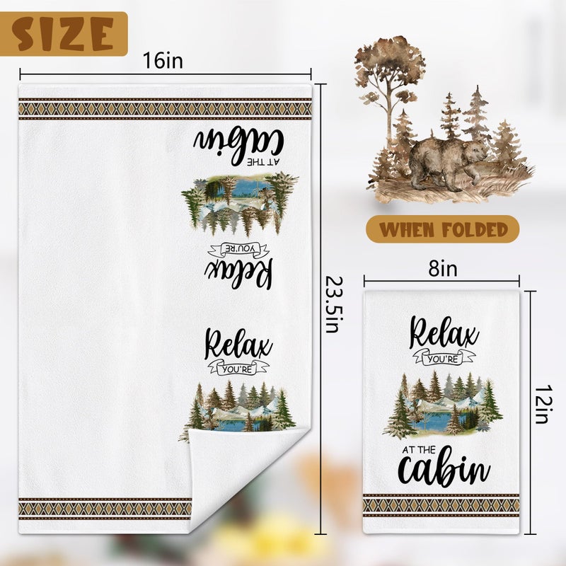 pinata Cabin Decor, Log Cabin Kitchen Towels Set of 4, Rustic Farmhouse Dishes Hand Towels for Home Kitchen Housewarming Gifts - Image 3