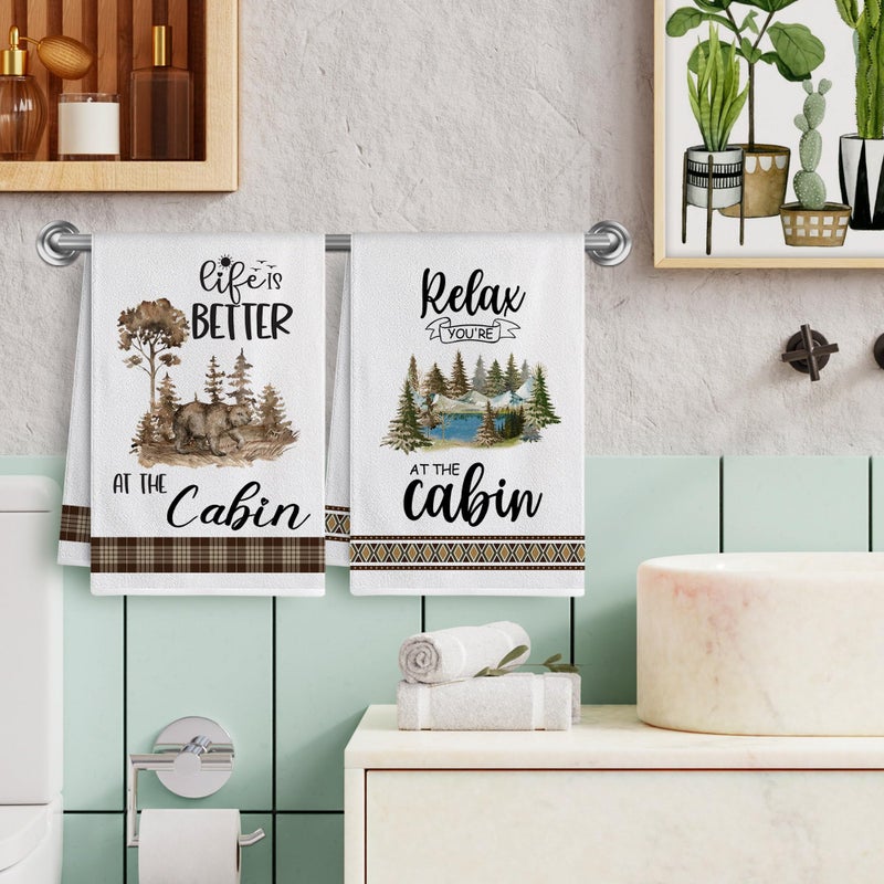 pinata Cabin Decor, Log Cabin Kitchen Towels Set of 4, Rustic Farmhouse Dishes Hand Towels for Home Kitchen Housewarming Gifts - Image 5