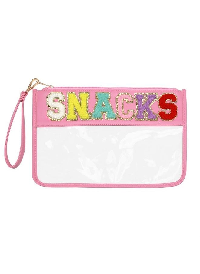 LO LORD LO Clear Pouch Glitter Letter Zipper Pouch Clear Makeup Bags for Travel Small Snacks Bag Preppy Cosmetic Stuff Bag for Women (Snacks Pink)  - Image 1